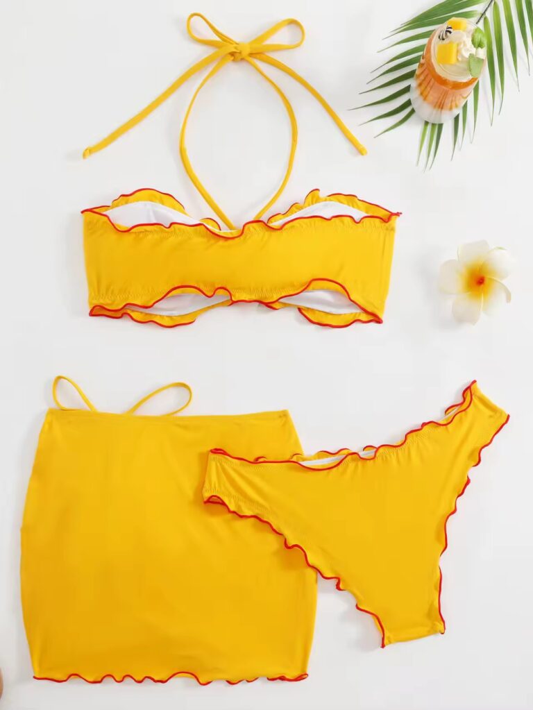 3 Piece 3D Flower Yellow Bikini Set - Image 6