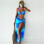 3 Piece Gradient Sexy Bikini with Mesh Split Skirt Cover Up