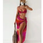 3 Piece Gradient Sexy Bikini with Mesh Split Skirt Cover Up