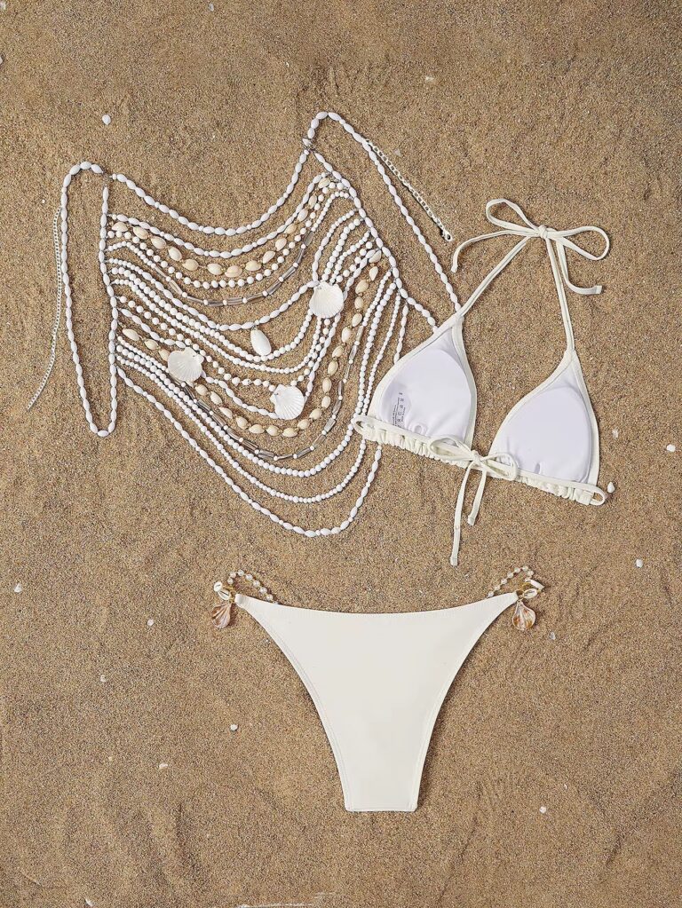 3 Piece Jewel Shell Chain Bikini Set - Image 2