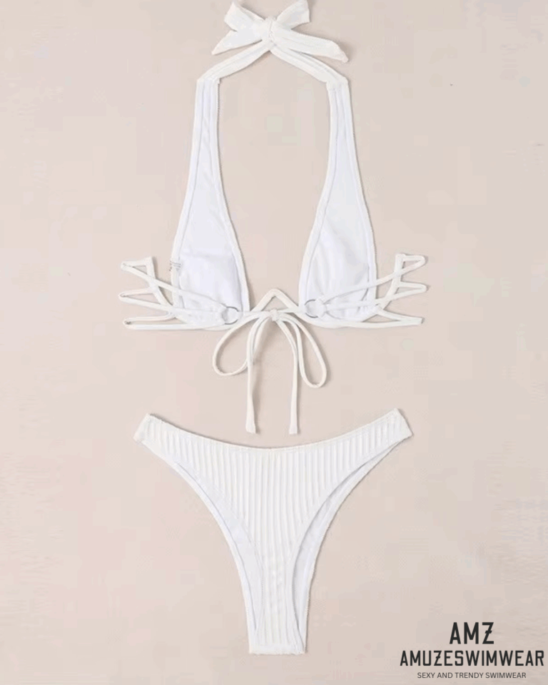 White Textured Underwire No Pad Brazilian Cheeky Bikini - Image 4