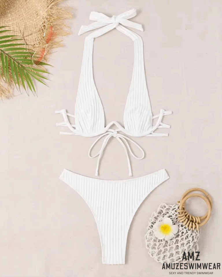 White Textured Underwire No Pad Brazilian Cheeky Bikini - Image 3