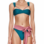 High Waist Contrast Bow Tie Halter Cut Out Bikini