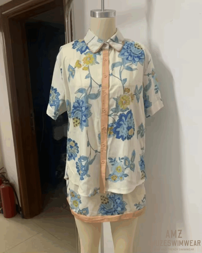 Printed Women Mini Skirt Short Sleeved Shirts Resort Summer Two-Piece Set - Image 4