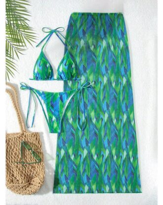 3 Piece Green Triangle Bikini set