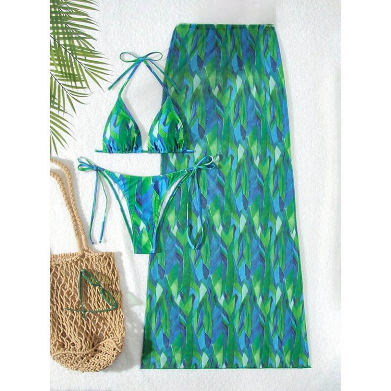 3 Piece Green Triangle Bikini set