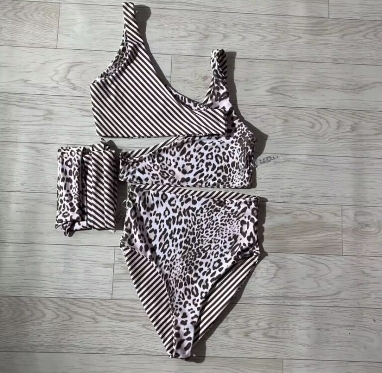 5 Piece High Waist Reversible Bikini Set - Image 2