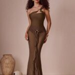Designer One Shoulder 2 Piece Set With Mesh Maxi Skirt Cover Up