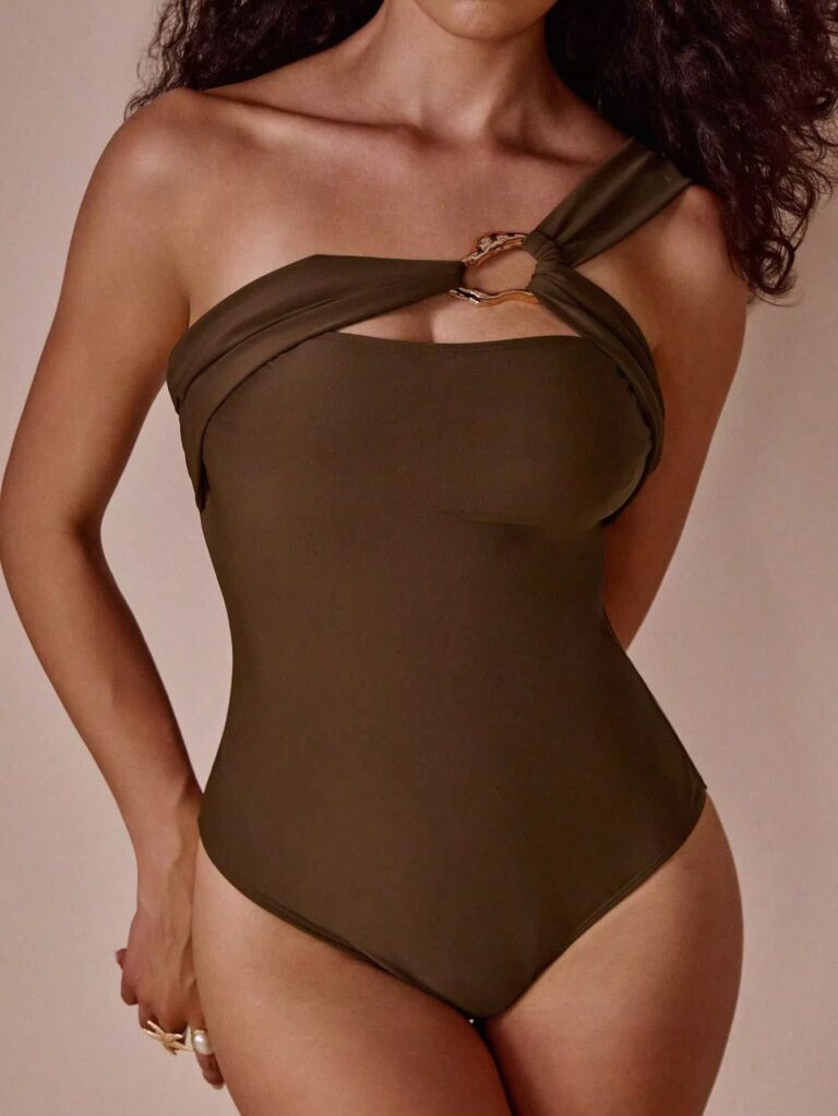 Designer One Shoulder 2 Piece Set With Mesh Maxi Skirt Cover Up - Image 4