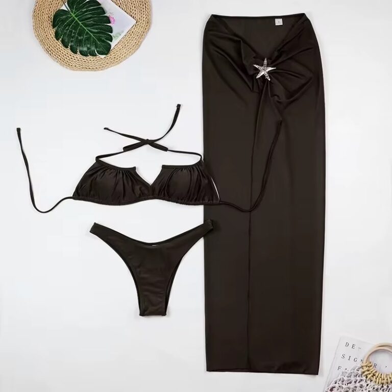 3 Piece Brown V Wire Conservative Lucury Resort Wer Bikini Set - Image 3