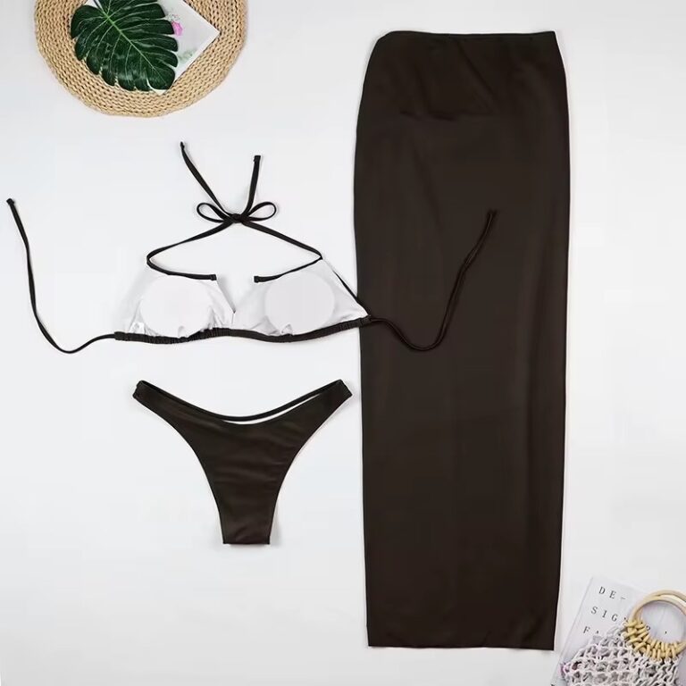 3 Piece Brown V Wire Conservative Lucury Resort Wer Bikini Set - Image 4