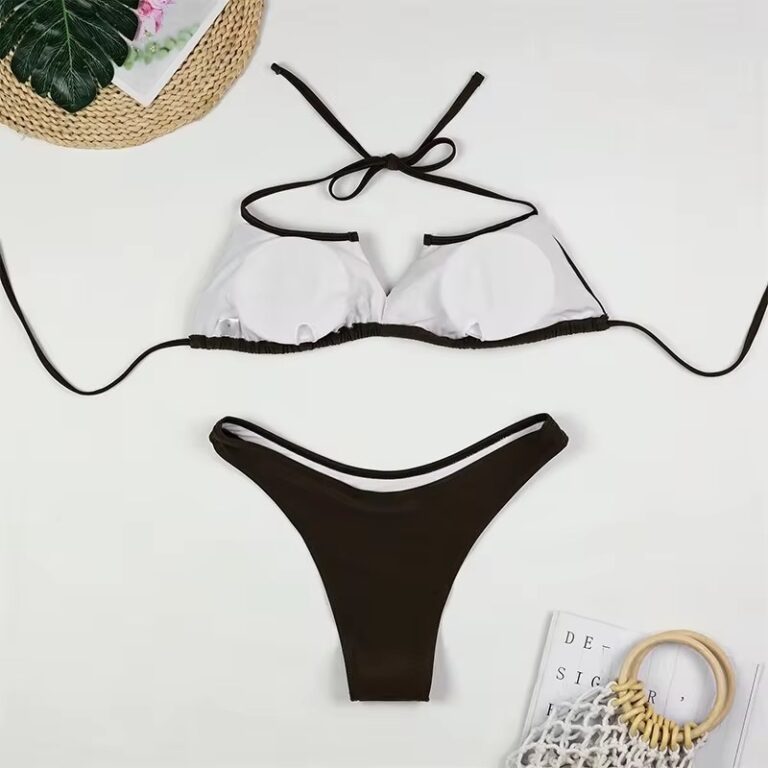 3 Piece Brown V Wire Conservative Lucury Resort Wer Bikini Set - Image 5