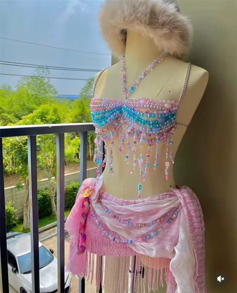 Beaded Pink and Blue Bra chain - Image 3